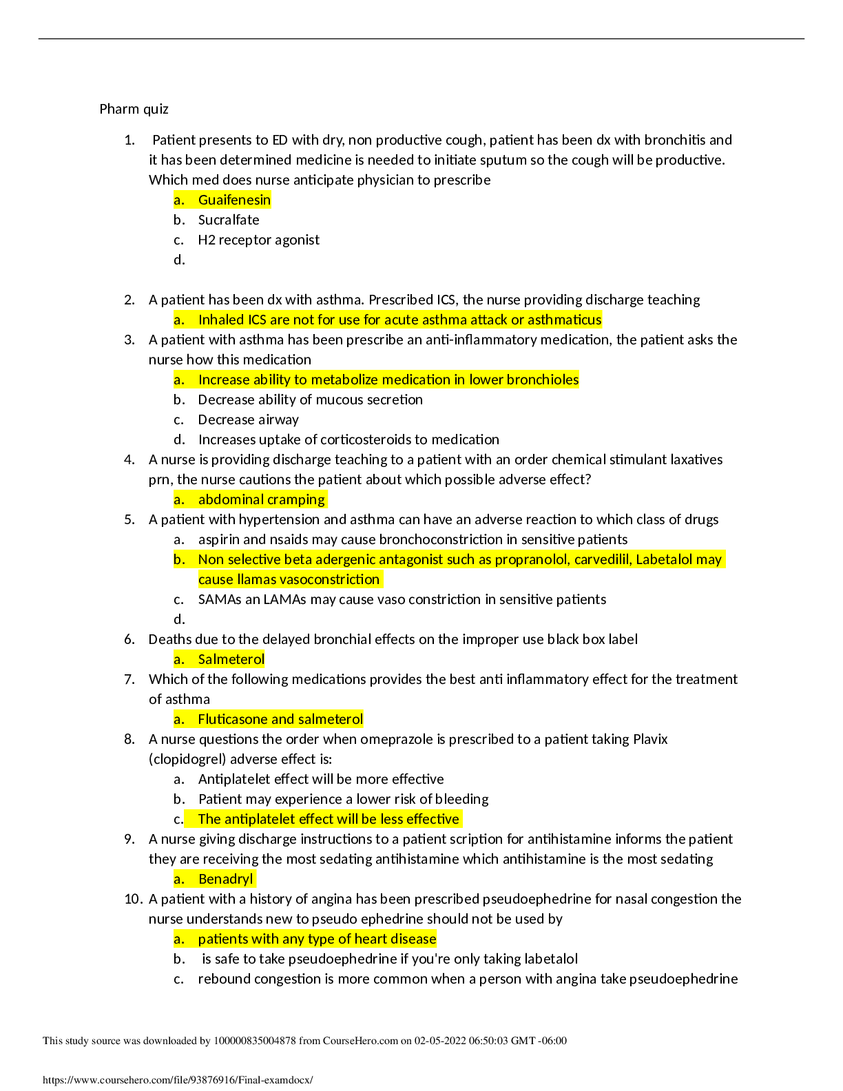 Preview of NUR 3145 Pharmacotherapeutics Pharm Quiz Answered 2021
